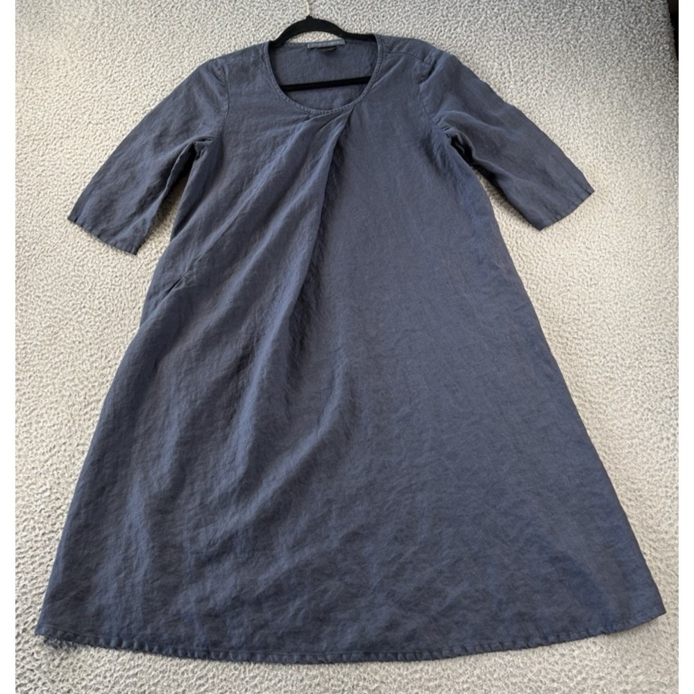 Elemente‎ Clemente Linen Dress Womens 1 Lagenlook Minimalist Blue Pocket